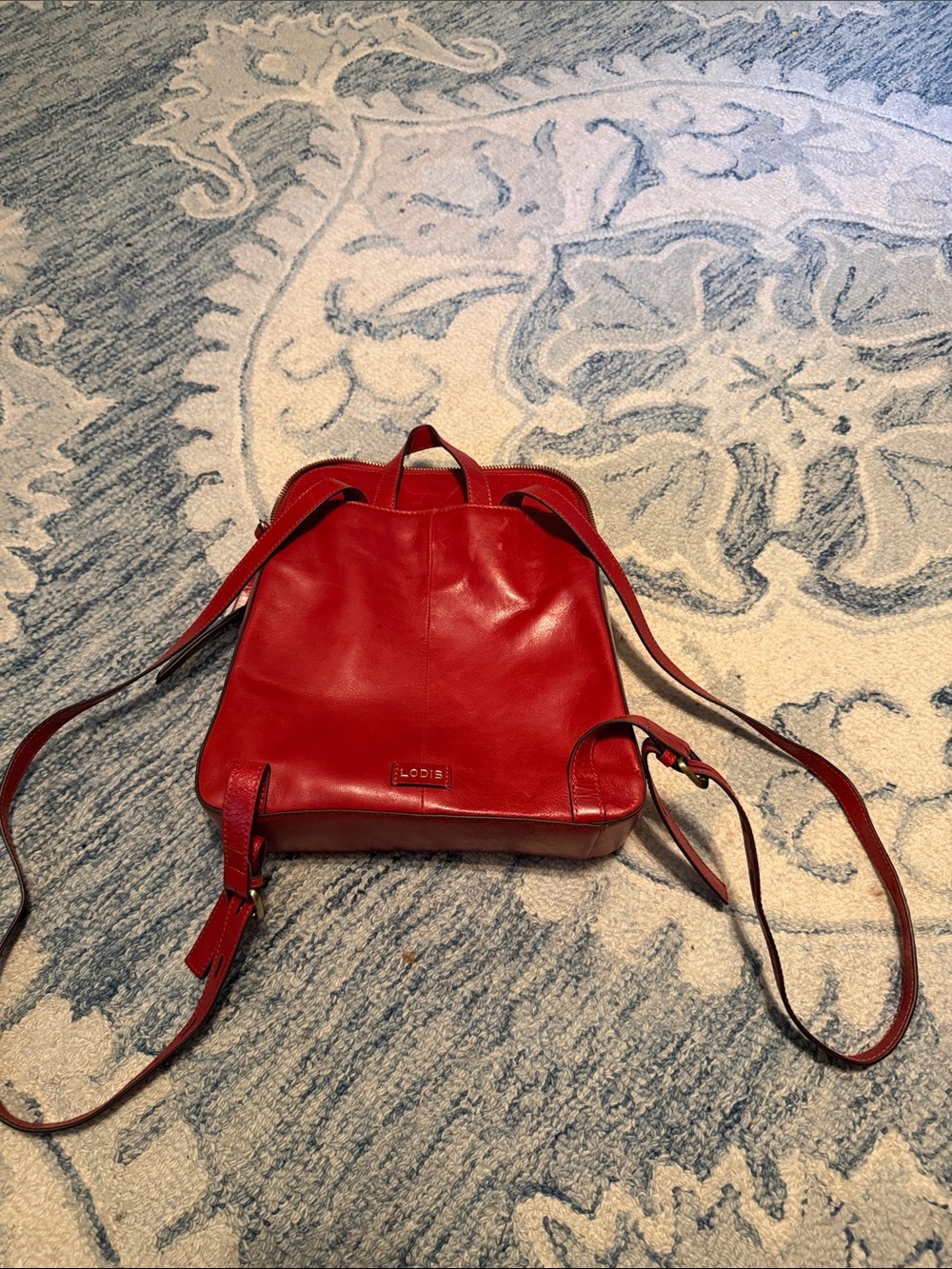 Lodis Red Leather Backpack Crossbody